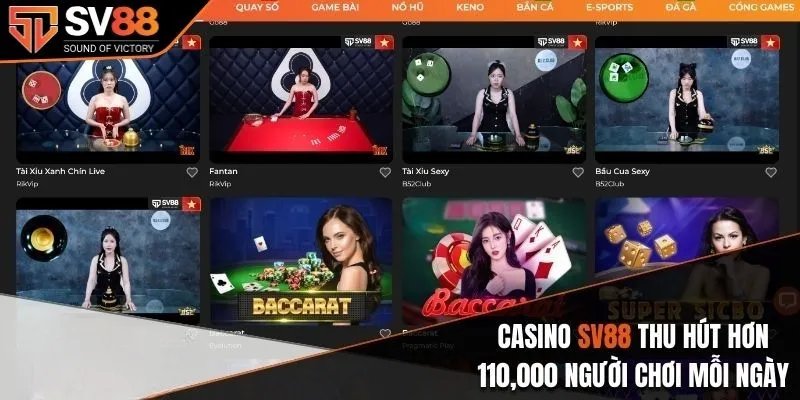 Những trò chơi hot hit hàng đầu tại sảnh Casino SV88